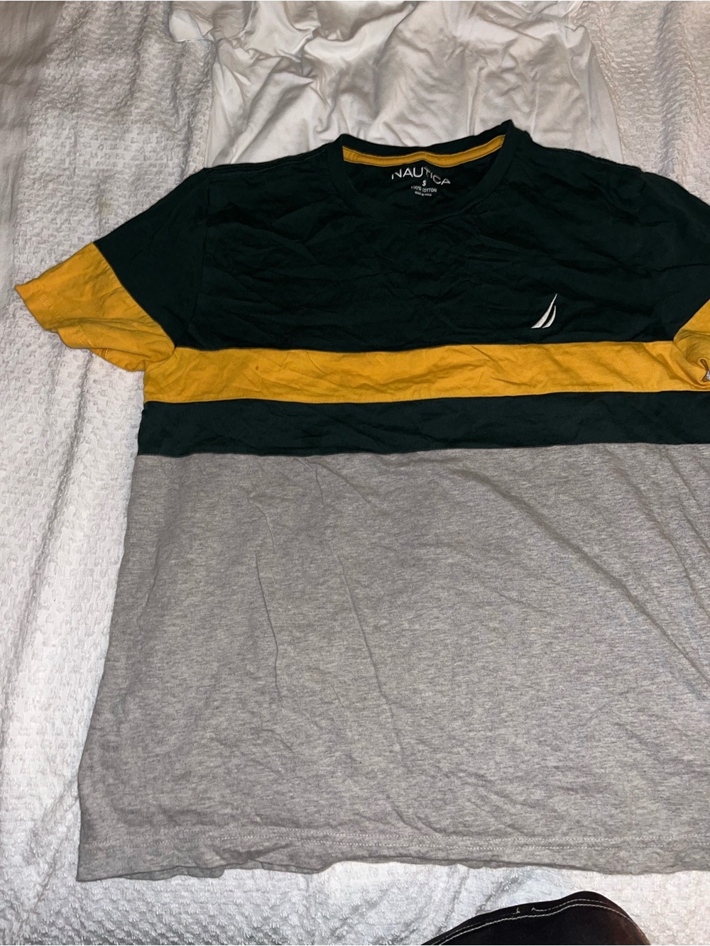 Nautica Men’s Black, Yellow & Gray Colorblock Crew Tee